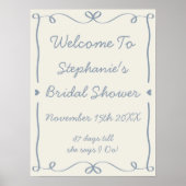 Whimsical Handgeschriebenes Dusty Blue Bow Brautpa Poster (Vorne)