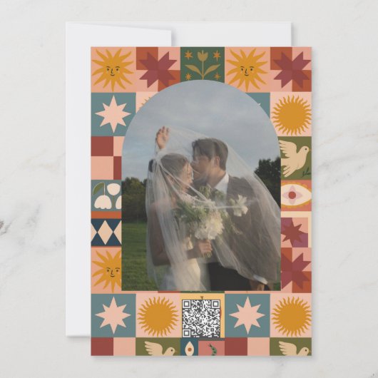 Whimsical handgezeichnet Bold farbenfrohe Hochzeit Einladung (Rückseite)