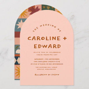 Whimsical handgezeichnet Bold farbenfrohe Hochzeit Einladung