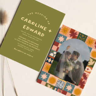 Whimsical handgezeichnet Bold farbenfrohe Hochzeit Einladung