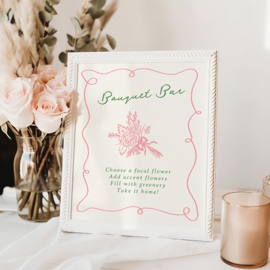 Whimsical Handgezeichnet Pink & Green Bouquet Bar Poster