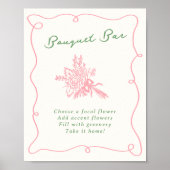 Whimsical Handgezeichnet Pink & Green Bouquet Bar Poster (Vorne)