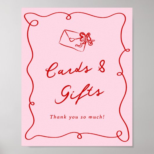 Whimsical Handgezeichnet Rosa & Rote Karten & Gesc Poster (Vorne)