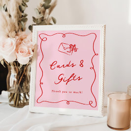 Whimsical Handgezeichnet Rosa & Rote Karten & Gesc Poster