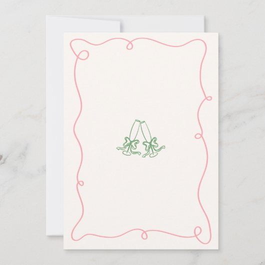 Whimsical Handgezeichnet Rosa und grünes Brautpart Einladung (Rückseite)