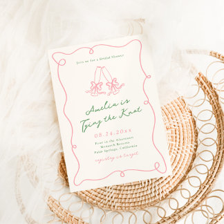 Whimsical Handgezeichnet Rosa und grünes Brautpart Einladung