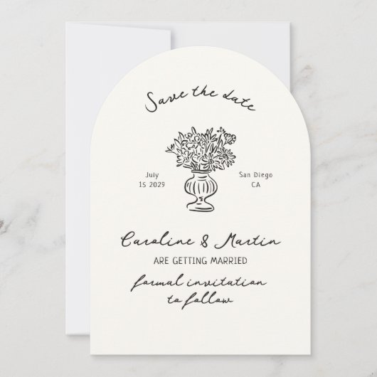 Whimsical, handgezeichnete Bogenhochzeit speichern Einladung (Vorderseite)