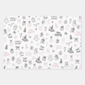 Whimsical Handgezeichnete Doodle-Weihnachten Pink Geschenkpapier Set (Vorderseite)