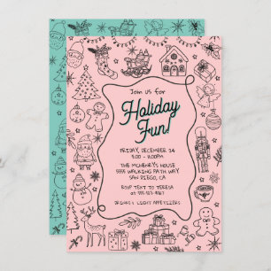 Whimsical handgezeichnete Doodle Weihnachts-Party Einladung