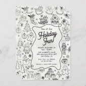 Whimsical handgezeichnete Doodle Weihnachts-Party Einladung (Vorne/Hinten)