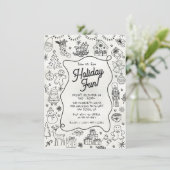 Whimsical handgezeichnete Doodle Weihnachts-Party Einladung (Stehend Vorderseite)