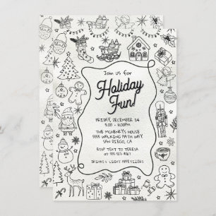 Whimsical handgezeichnete Doodle Weihnachts-Party Einladung