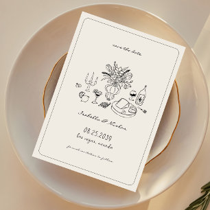 Whimsical handgezeichnete französische Hochzeit - Save The Date