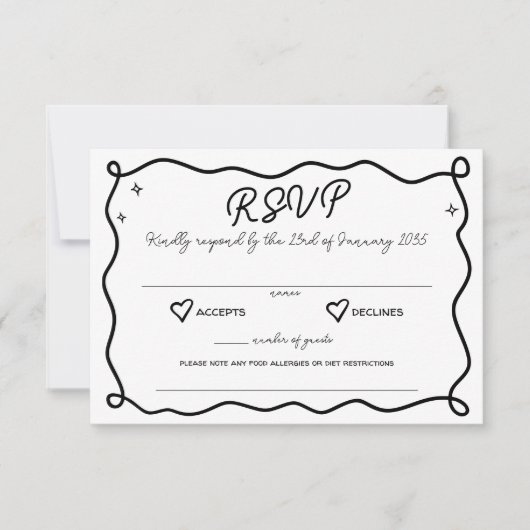 Whimsical handgezeichnete Herzen Wedding freundlic RSVP Karte (Vorderseite)