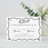 Whimsical handgezeichnete Herzen Wedding freundlic RSVP Karte (Stehend Vorderseite)