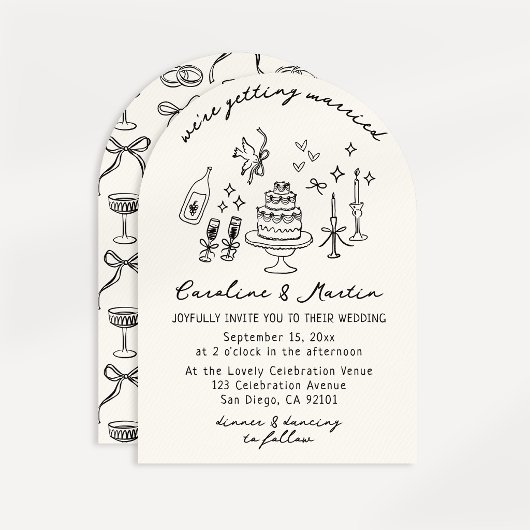 Whimsical, handgezeichnete Hochzeit Einladung