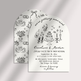 Whimsical, handgezeichnete Hochzeit Einladung