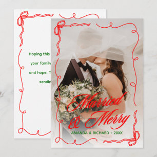Whimsical Handgezeichnete Hochzeit & Frohe Weihnac Feiertagskarte