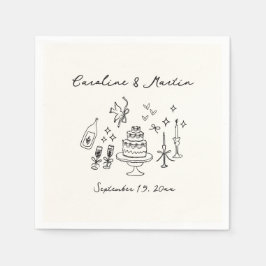 Whimsical, handgezeichnete Hochzeit Serviette