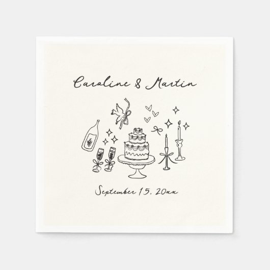 Whimsical, handgezeichnete Hochzeit Serviette (Vorderseite)