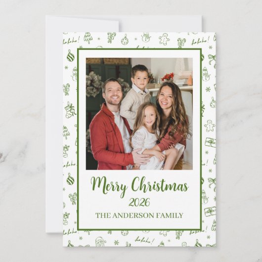 Whimsical Handgezeichnete Kritzelarbeit Grün Feiertagskarte (Vorderseite)