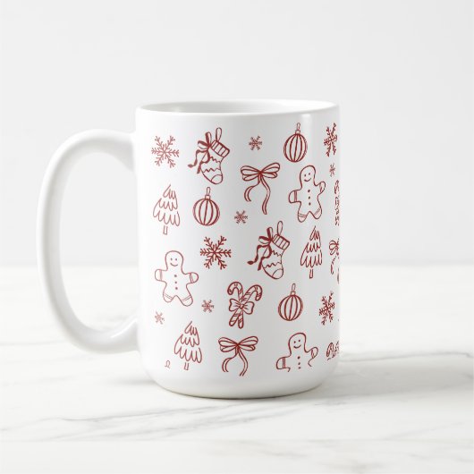 Whimsical Handgezeichnete Kritzelmuster Rot Kaffeetasse (Links)