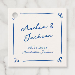 Whimsical Handgezeichnete Marineblaue Hochzeit Geschenkanhänger