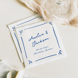 Whimsical Handgezeichnete Marineblaue Hochzeit Serviette