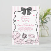 Whimsical handgezeichnete rosa Pyjamaparty Einladung (Stehend Vorderseite)