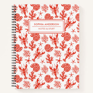 Whimsical handgezeichneter roter Hummer und Musche Notizblock