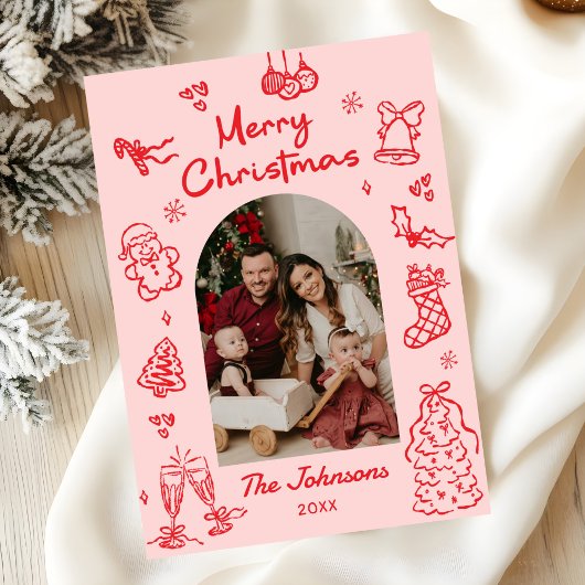 Whimsical Handgezeichnetes Bogen-Foto Weihnachten