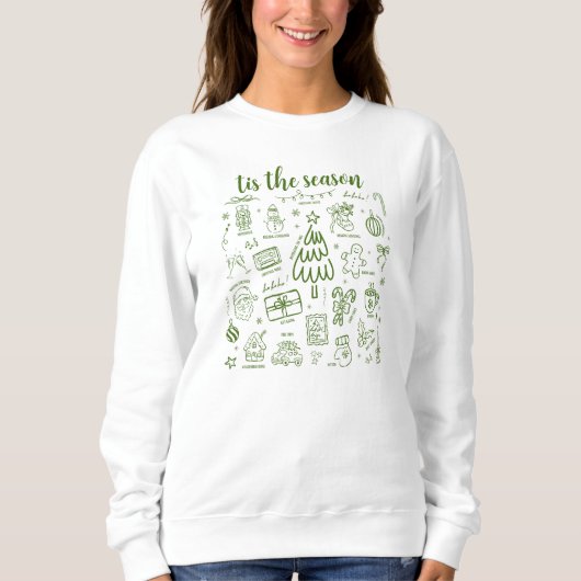 Whimsical Handgezeichnetes Doodle Grün Sweatshirt (Vorderseite)