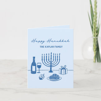 Whimsical handgezeichnetes Hanukkah jüdisches tren Feiertagskarte