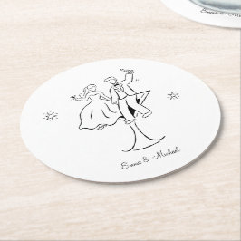 Whimsical Handgezeichnetes Paar Hochzeitsverlobung Runder Pappuntersetzer
