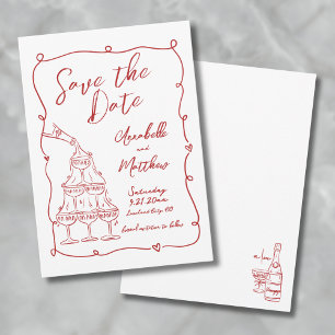 Whimsical Handgezeichnetes rotes Hochzeits-Save-th Save The Date