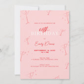 Whimsical Handgezogen martini 60. Geburtstagsparty Einladung (Vorderseite)