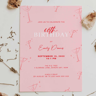 Whimsical Handgezogen martini 60. Geburtstagsparty Einladung