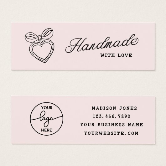 Whimsical Handmade mit Liebe Schrift Herz Schleife (Vorne & Hinten)