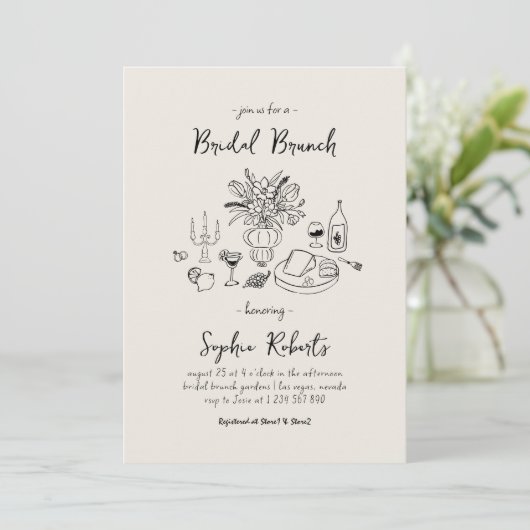 Whimsical Handschrift Bridal Brunch Einladung (Stehend Vorderseite)