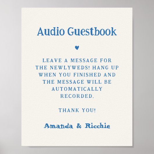 Whimsical Handwriting Audio Guestbook Wedding Sign Poster (Vorne)