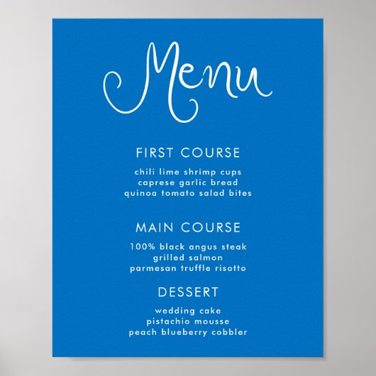 Whimsical Handwriting Blue Menu Poster (Vorne)