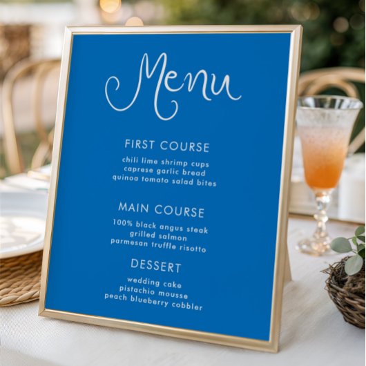 Whimsical Handwriting Blue Menu Poster