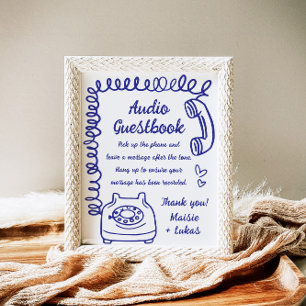 Whimsical Handwriting Illustration Audio Guestbook Poster