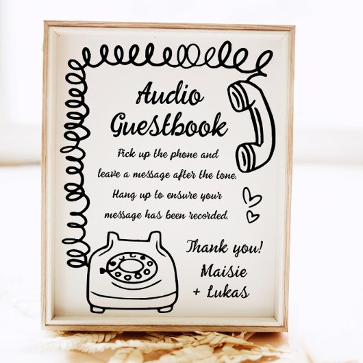 Whimsical Handwriting Illustration Audio Guestbook Poster