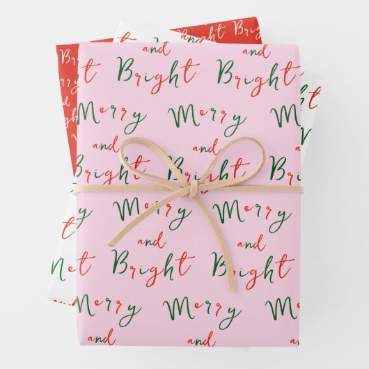 Whimsical Handwriting Script Merry and Bright Xmas Geschenkpapier Set (Beispiel)