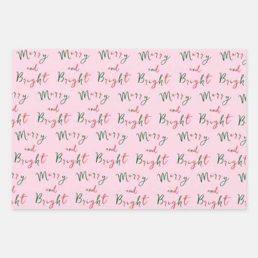 Whimsical Handwriting Script Merry and Bright Xmas Geschenkpapier Set (Vorderseite)