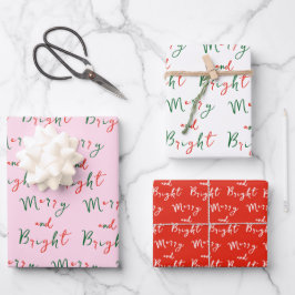 Whimsical Handwriting Script Merry and Bright Xmas Geschenkpapier Set