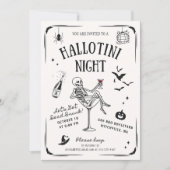 Whimsical Handwritten Skeleton Martini Halloween Einladung (Vorderseite)