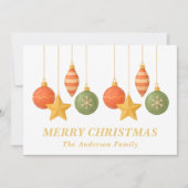 Whimsical Hanging Weihnachtsschmuck Feiertagskarte (Vorderseite)