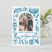 Whimsical Hanukkah Cute Custom Arch 3 PHOTO Feiertagskarte (Stehend Vorderseite)